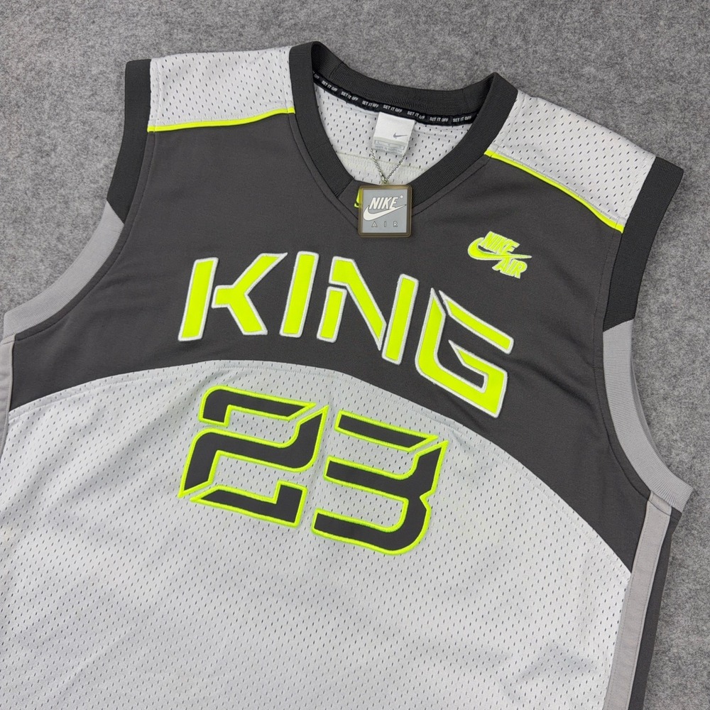 VTG Nike Air LeBron James Jersey Mens Large +4 Gray Neon Green King 23 NBA Team
